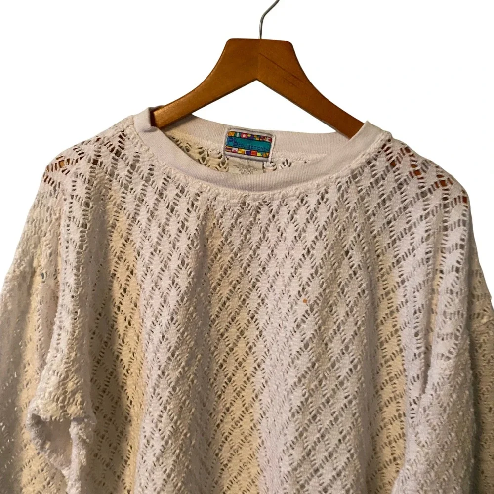 VTG CB Collection White Crochet Knit Long Sleeve Sweater‎ Top Size M